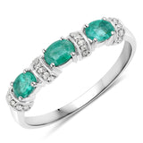 0.52 Carat Genuine Zambian Emerald and White Diamond 14K White Gold Ring