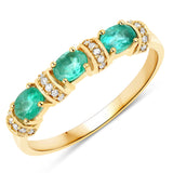 0.52 Carat Genuine Zambian Emerald and White Diamond 14K Yellow Gold Ring