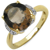 14K Yellow Gold Plated 4.74 Carat Genuine Smoky Quartz & White Topaz .925 Sterling Silver Ring