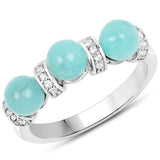 2.81 Carat Genuine Amazonite And White Topaz .925 Sterling Silver Ring