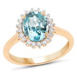 2.90 Carat Genuine Blue Zircon and White Zircon 14K Yellow Gold Ring