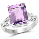 14K Yellow Gold Plated 5.93 Carat Genuine Amethyst & White Topaz .925 Sterling Silver Ring