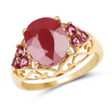 14K Yellow Gold Plated 5.73 Carat Dyed Ruby & Rhodolite .925 Sterling Silver Ring