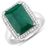 5.72 Carat Dyed Emerald and White Diamond .925 Sterling Silver Ring