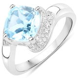2.34 ct. Genuine Blue Topaz and White Topaz .925 Sterling Silver Ring