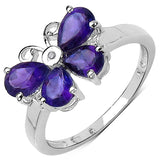 1.35 Carat Genuine Amethyst & White Diamond .925 Sterling Silver Ring