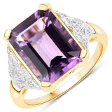 14K Yellow Gold Plated 4.95 Carat Genuine Amethyst and White Topaz .925 Sterling Silver Ring