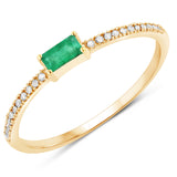 0.18 Carat Genuine Zambian Emerald and White Diamond 14K Yellow Gold Ring