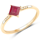 0.37 ct Genuine Ruby and White Diamond 14K Yellow Gold Ring
