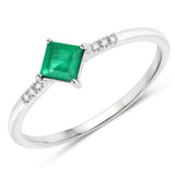 0.42 Carat Genuine Zambian Emerald and White Diamond 14K White Gold Ring