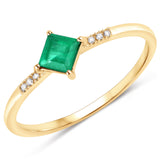 0.42 ct. Genuine Zambian Emerald and White Diamond 14K Yellow Gold Ring