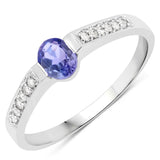 0.40 ct. Genuine Tanzanite and White Diamond 14K White Gold Ring
