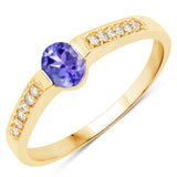 0.41 Carat Genuine Tanzanite and White Diamond 14K Yellow Gold Ring