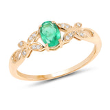 0.48 ct Genuine Zambian Emerald and White Diamond 14K Yellow Gold Ring