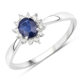 0.44 ct. Genuine Blue Sapphire and White Diamond 14K White Gold Ring