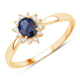 0.44 ct. Genuine Blue Sapphire and White Diamond 14K Yellow Gold Ring
