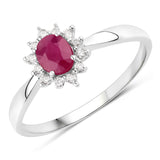 0.40 ct Genuine Ruby and White Diamond 14K White Gold Ring