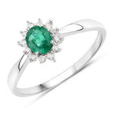 0.40 Carat Genuine Zambian Emerald and White Diamond 14K White Gold Ring