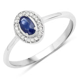 0.31 Carat Genuine Blue Sapphire and White Diamond 14K White Gold Ring