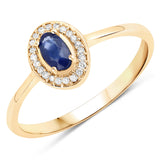 0.31 Carat Genuine Blue Sapphire and White Diamond 14K Yellow Gold Ring