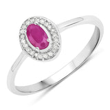 0.33 Carat Genuine Ruby and White Diamond 14K White Gold Ring