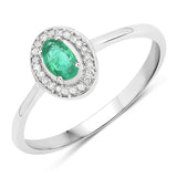 0.25 Carat Genuine Zambian Emerald and White Diamond 14K White Gold Ring