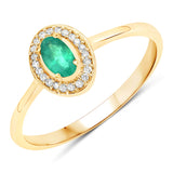 0.25 Carat Genuine Zambian Emerald and White Diamond 14K Yellow Gold Ring