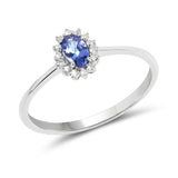 0.32 Carat Genuine Tanzanite and White Diamond 14K White Gold Ring