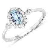 0.48 Carat Genuine Aquamarine and White Diamond 14K White Gold Ring