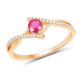 0.41 ct Genuine Ruby and White Diamond 14K Yellow Gold Ring for women