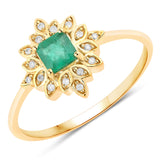0.39 ct. Genuine Zambian Emerald and White Diamond 14K Yellow Gold Ring