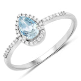 0.45 ct Genuine Aquamarine and White Diamond 14K White Gold Ring for women