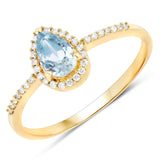 0.45 Carat Genuine Aquamarine and White Diamond 14K Yellow Gold Ring