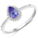 0.47 Carat Genuine Tanzanite and White Diamond 14K White Gold Ring
