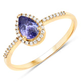 0.47 Carat Genuine Tanzanite and White Diamond 14K Yellow Gold Ring
