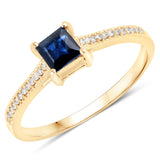 0.67 Carat Genuine Blue Sapphire and White Diamond 14K Yellow Gold Ring