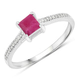 0.67 Carat Genuine Ruby and White Diamond 14K White Gold Ring