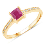 0.67 Carat Genuine Ruby and White Diamond 14K Yellow Gold Ring