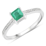 0.67 Carat Genuine Zambian Emerald and White Diamond 14K White Gold Ring