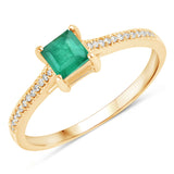 0.67 Carat Genuine Zambian Emerald and White Diamond 14K Yellow Gold Ring