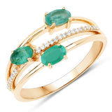 0.64 ct. Genuine Zambian Emerald and White Diamond 14K Yellow Gold Ring for women