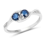 0.62 ct Genuine Blue Sapphire and White Diamond 14K White Gold Ring