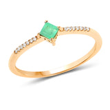0.19 Carat Genuine Zambian Emerald and White Diamond 14K Yellow Gold Ring