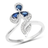 0.57 Carat Genuine Blue Sapphire and White Diamond 14K White Gold Ring