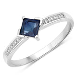 0.64 Carat Genuine Blue Sapphire and White Diamond 14K White Gold Ring