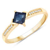 0.64 Carat Genuine Blue Sapphire and White Diamond 14K Yellow Gold Ring