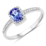 0.64 Carat Genuine Tanzanite and White Diamond 14K White Gold Ring