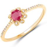 0.37 ct Genuine Ruby and White Diamond 14K Yellow Gold Ring