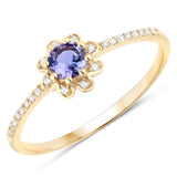 0.30 Carat Genuine Tanzanite and White Diamond 14K Yellow Gold Ring