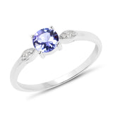 0.49 ct. Genuine Tanzanite and White Diamond 14K White Gold Ring for women